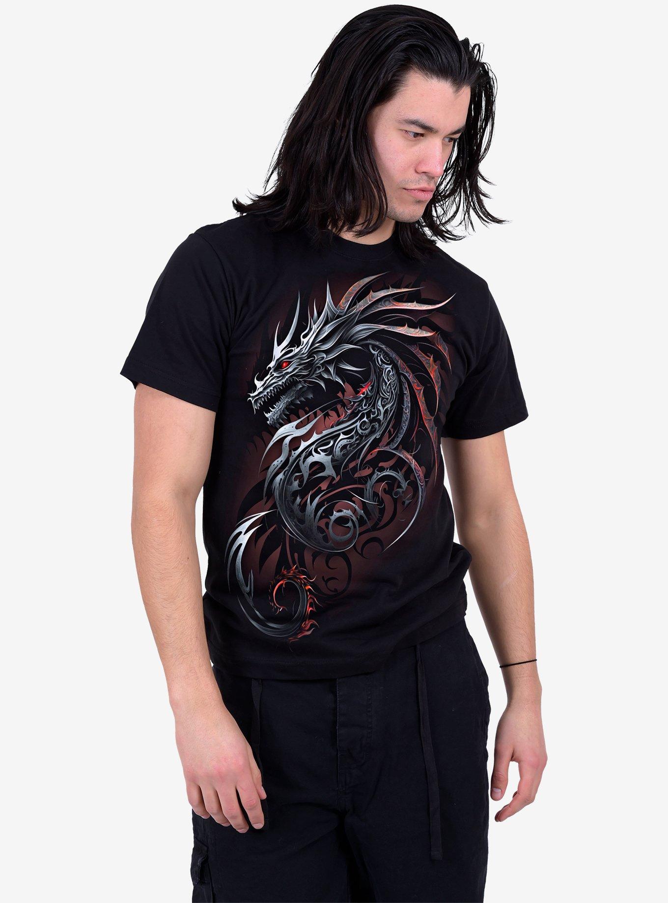 Spiral Dragon Shards Front Print T-Shirt Black, BLACK, alternate