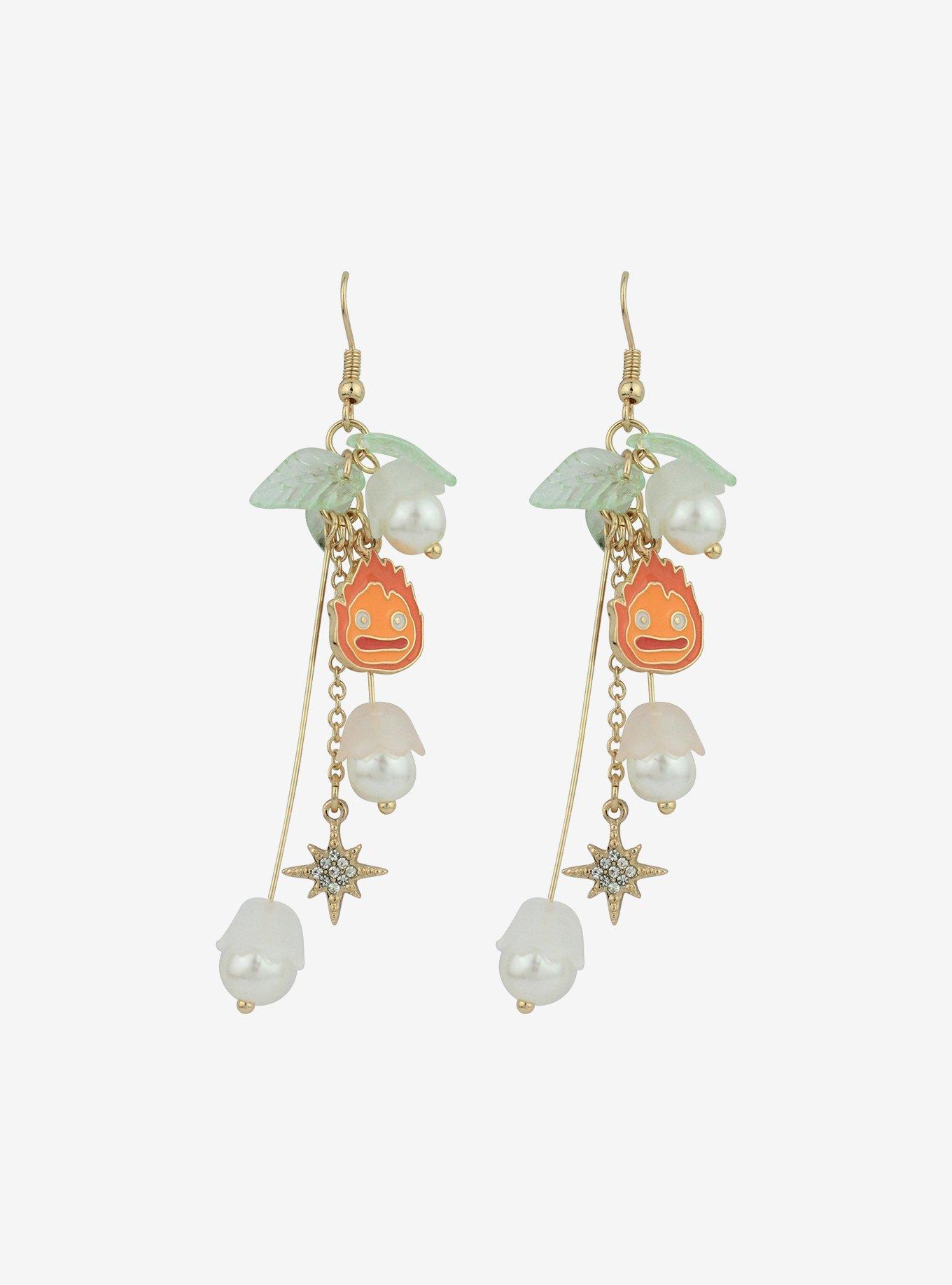 Studio Ghibli Howl's Moving Castle Calcifer Floral Drop Earrings