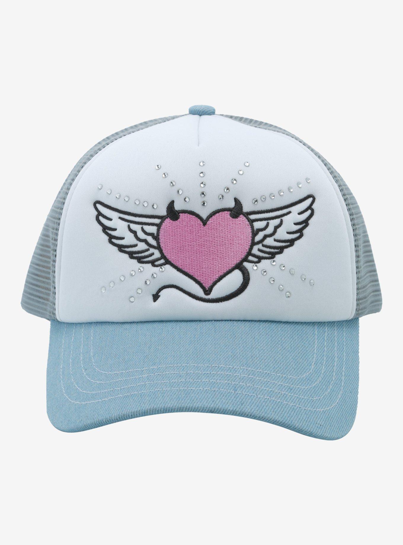 Winged Devil Heart Rhinestone Trucker Hat, , hi-res