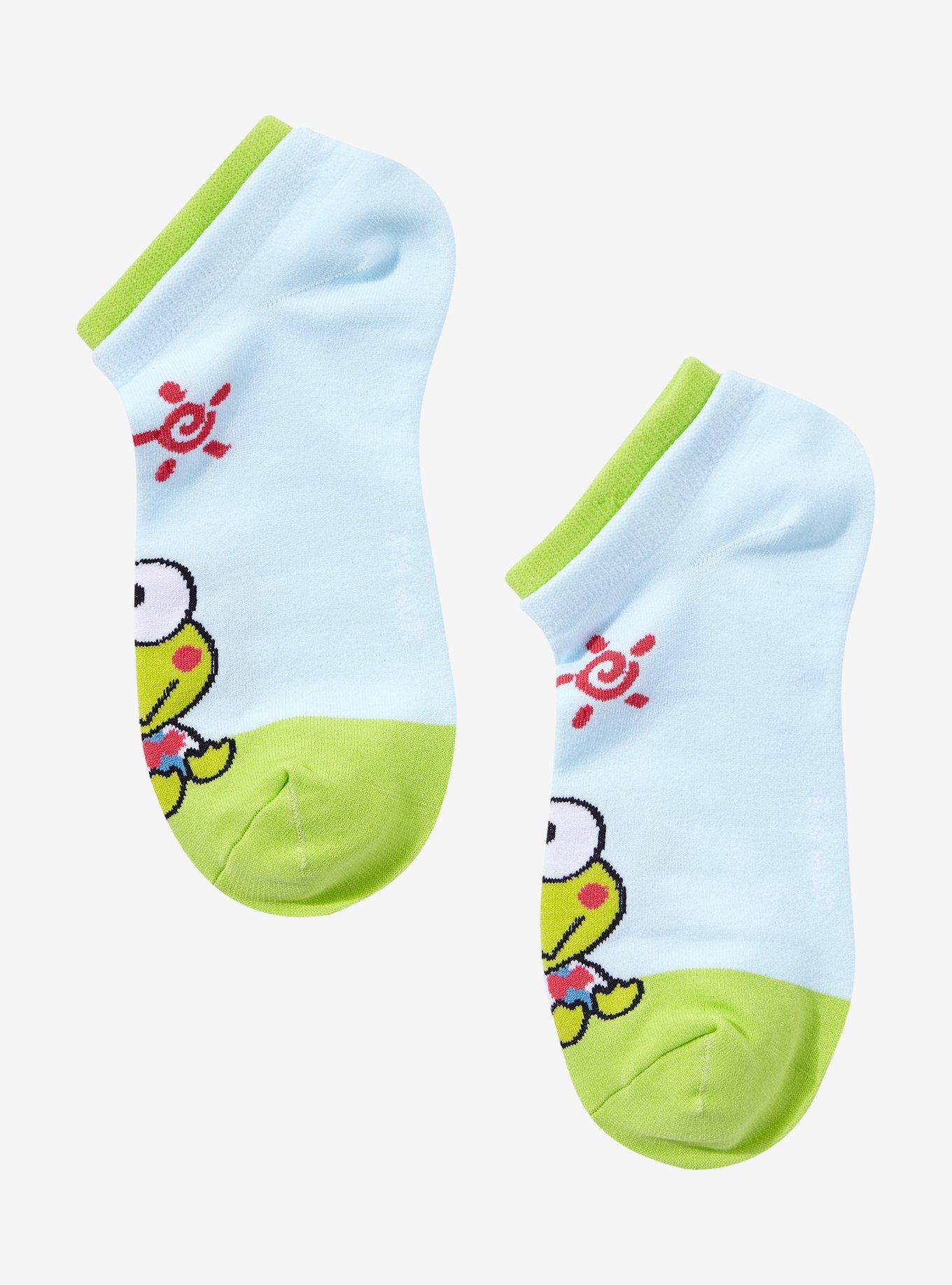 Keroppi Sitting Double Cuff No-Show Socks, , hi-res