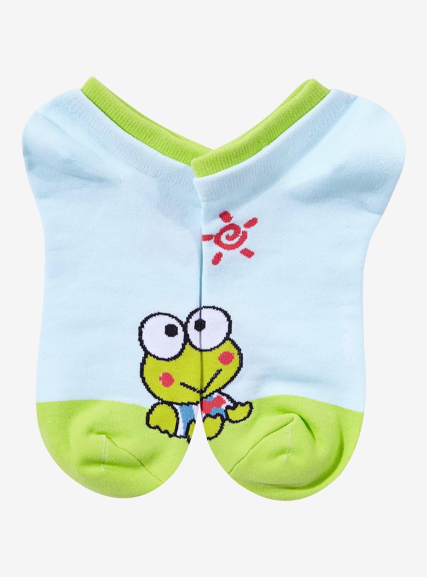 Keroppi Sitting Double Cuff No-Show Socks, , alternate