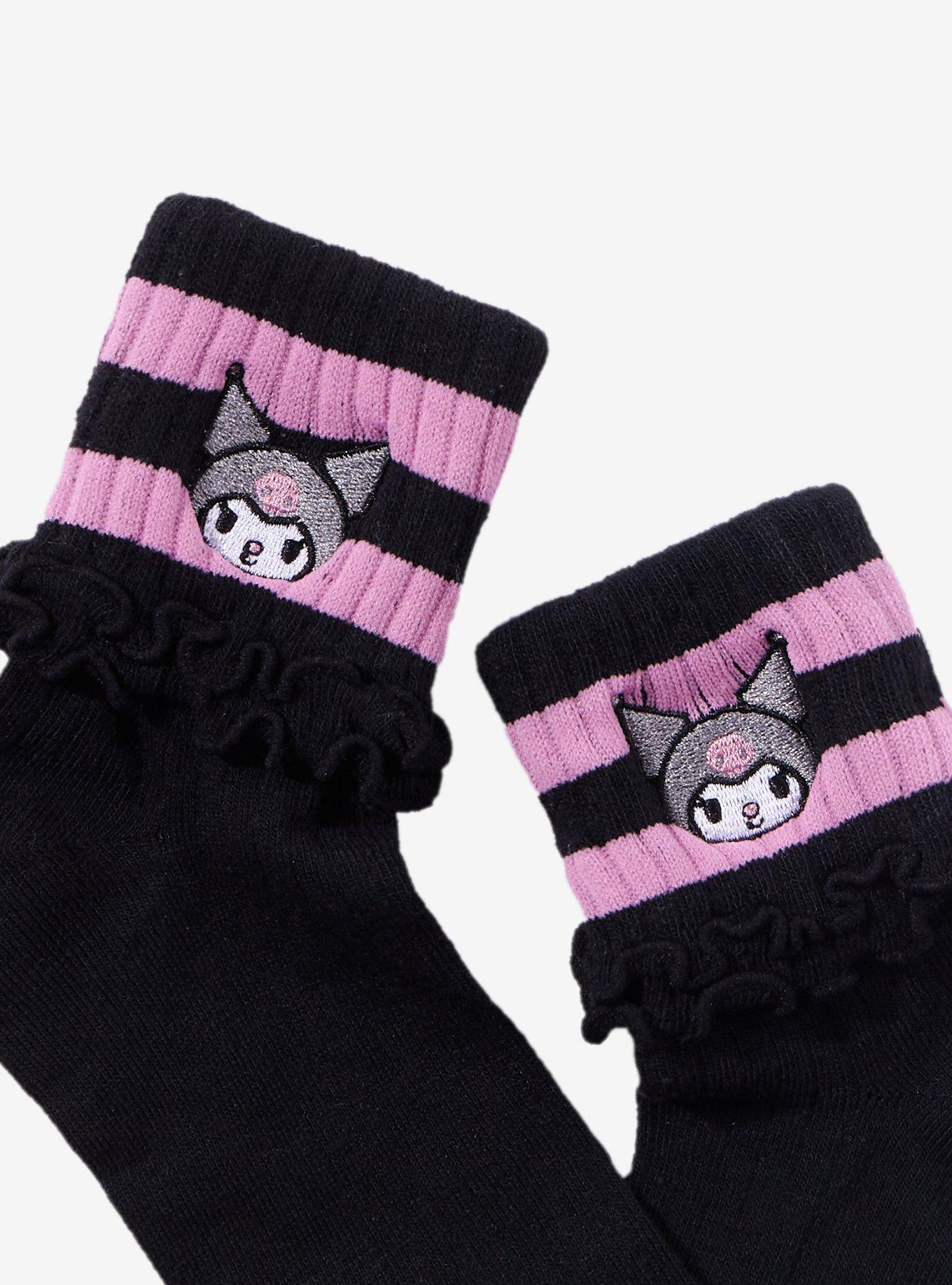 Kuromi Varsity Stripe Lettuce Ankle Socks, , alternate