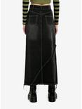 Black Denim Frayed Detail Midaxi Skirt, BLACK, alternate