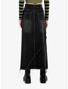 Black Denim Frayed Detail Midaxi Skirt, , hi-res