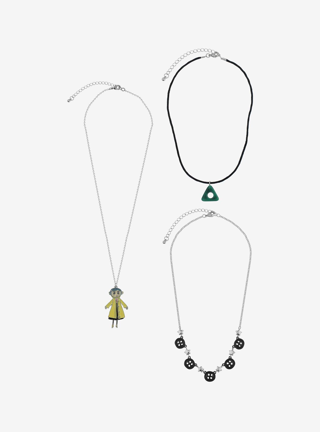Coraline Doll Button & Stone Necklace Set, , alternate