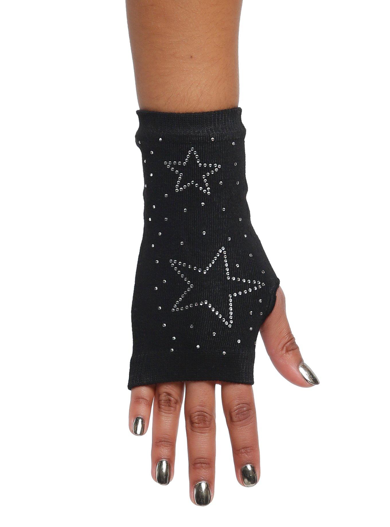 Rhinestone Star Fingerless Gloves, , alternate