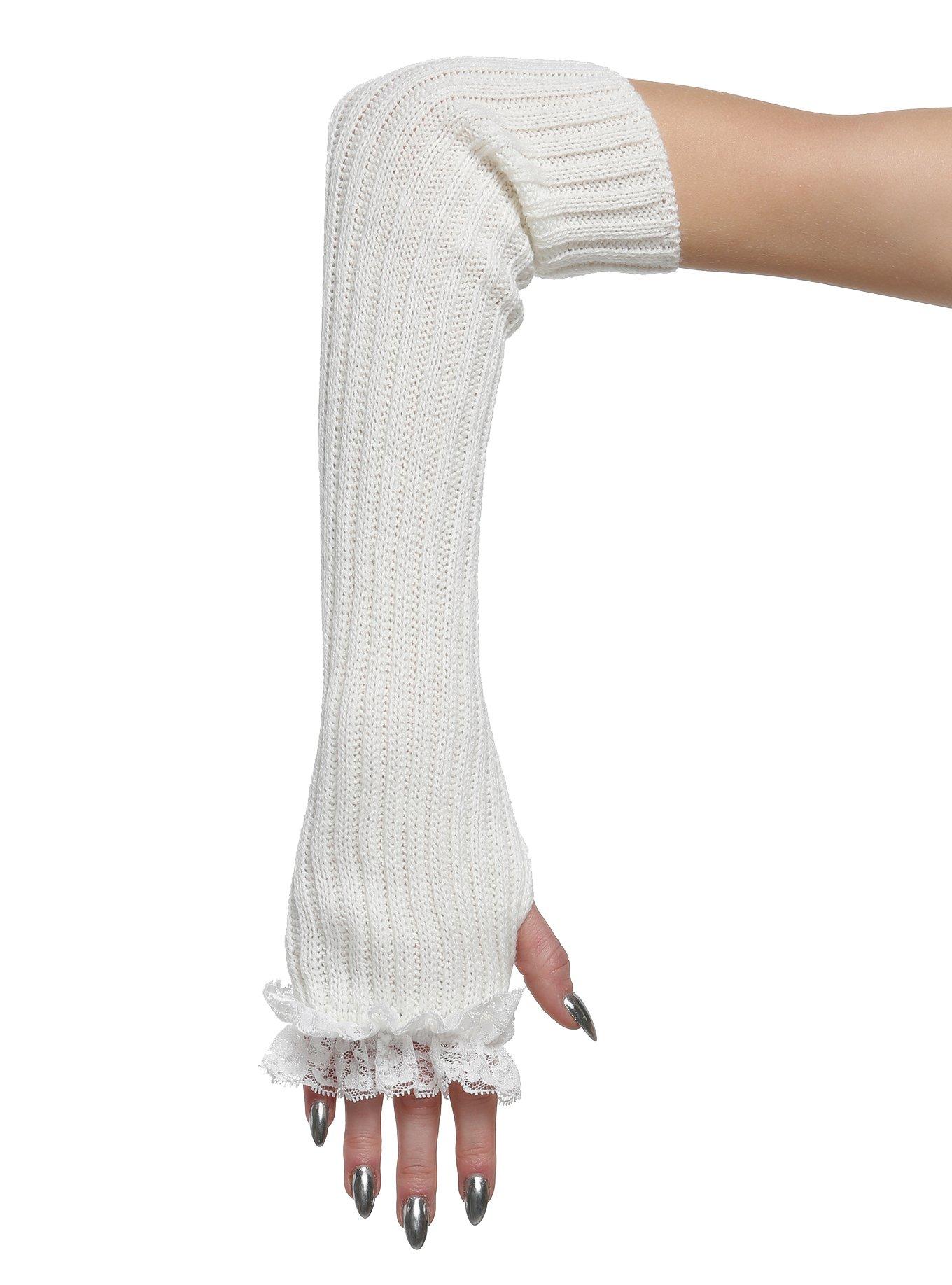 Ribbed Cream Lace Ribbon Arm Warmers, , alternate