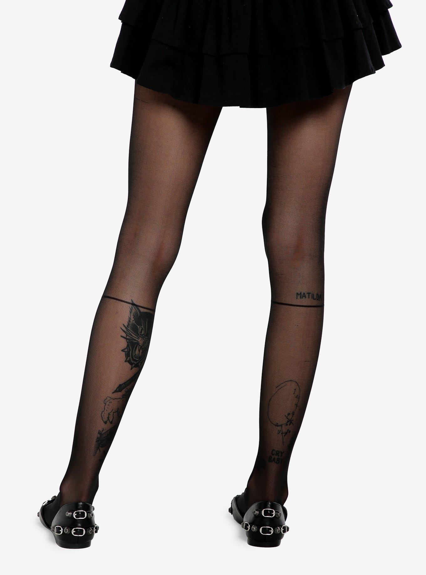 Black Lace-Up Tights, , alternate