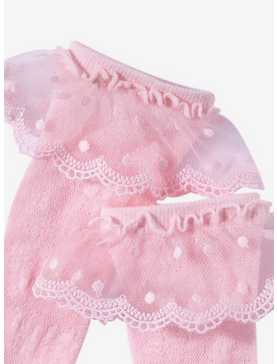 Pink Lace Ruffle Crew Socks, , hi-res