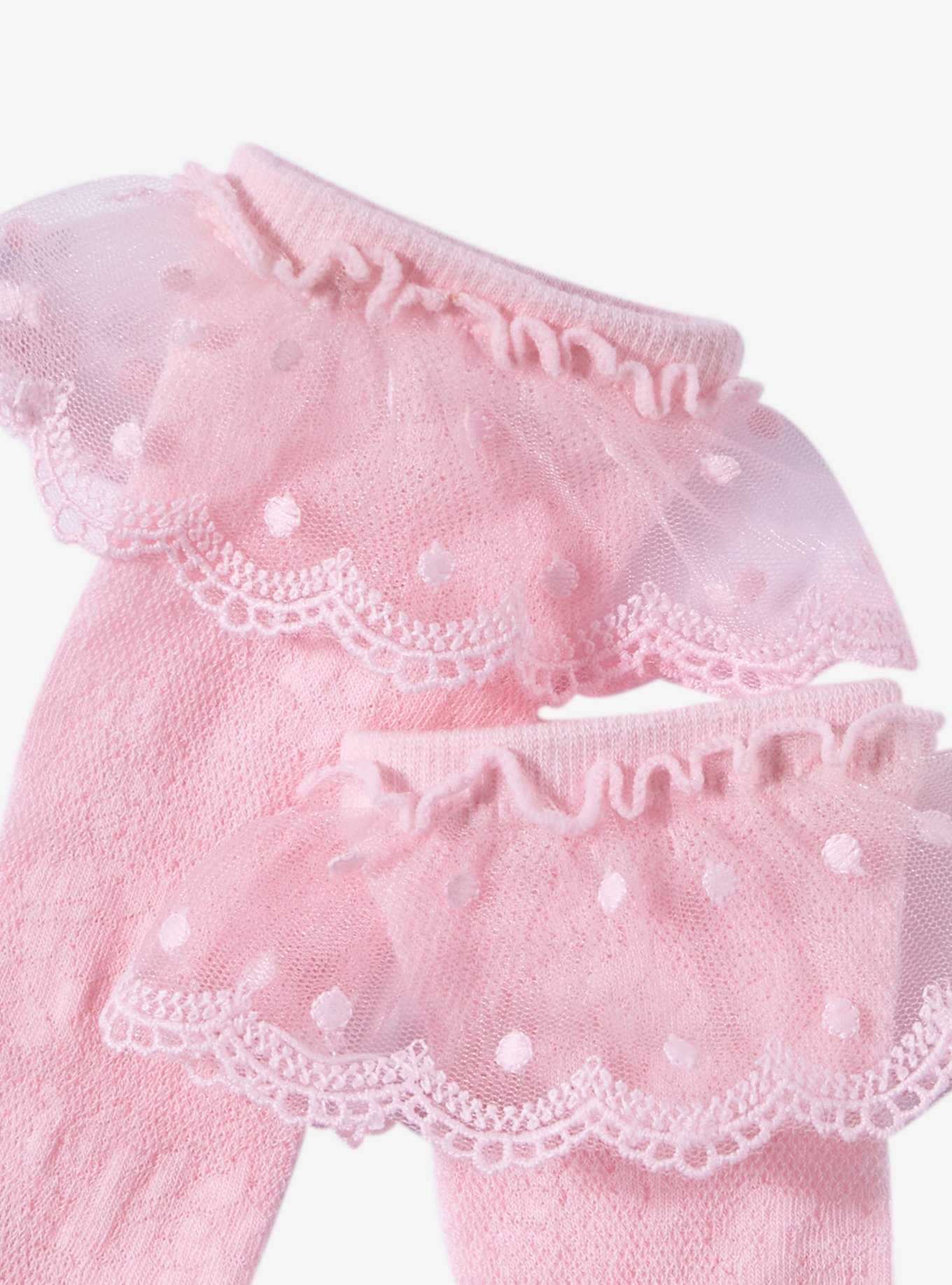 Pink Lace Ruffle Crew Socks, , hi-res