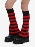 Black & Red Stripe Safety Pin Flared Leg Warmers, , alternate