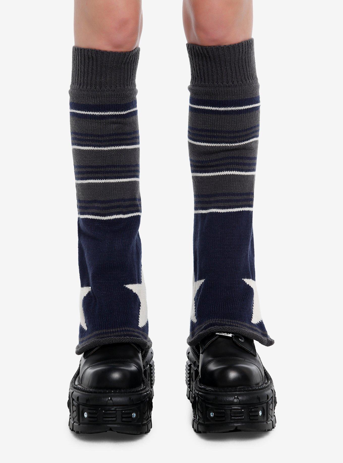 Navy Blue & Grey Stripe Star Leg Warmers