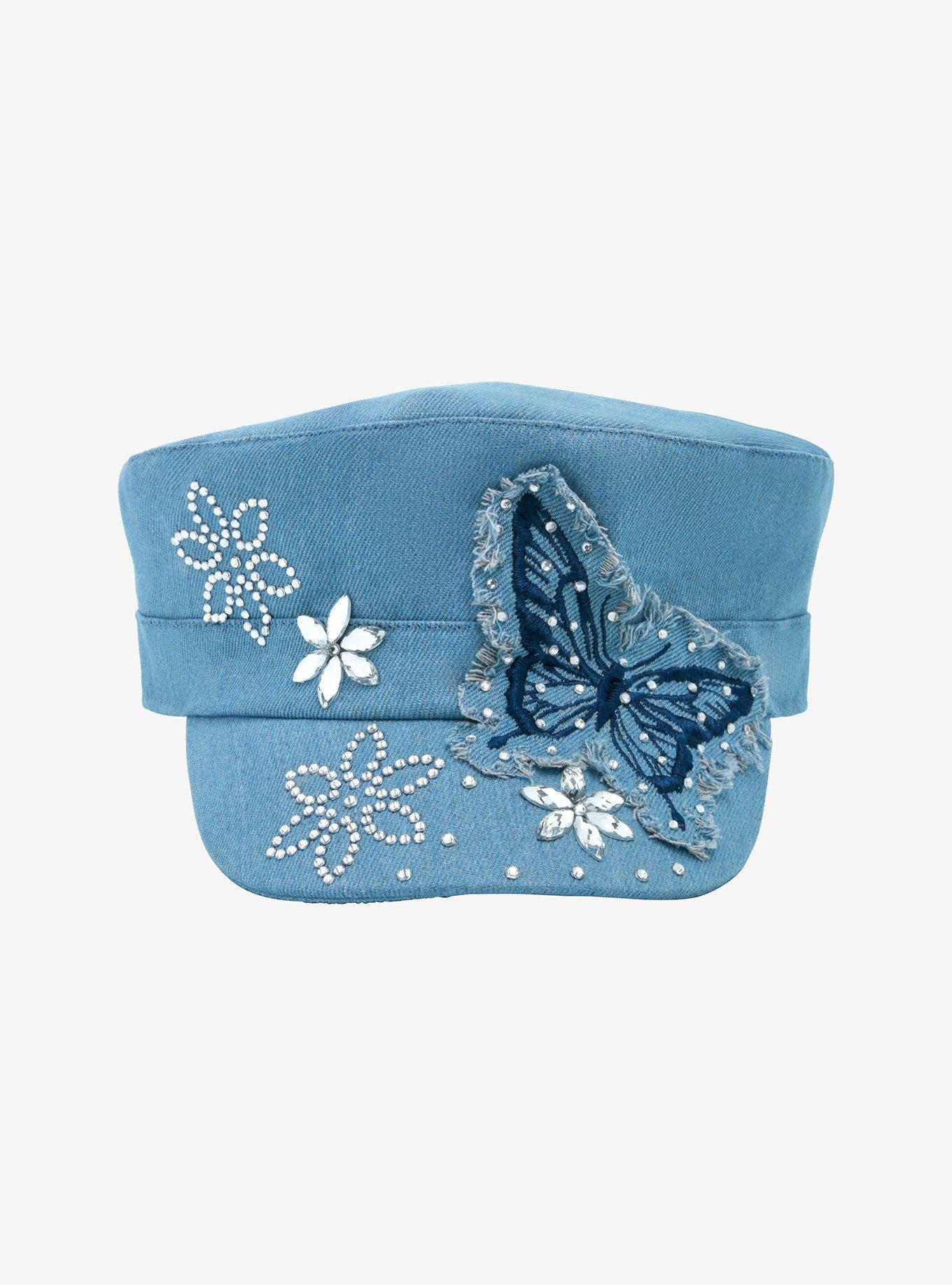 Butterfly Flower Rhinestone Cadet Cap