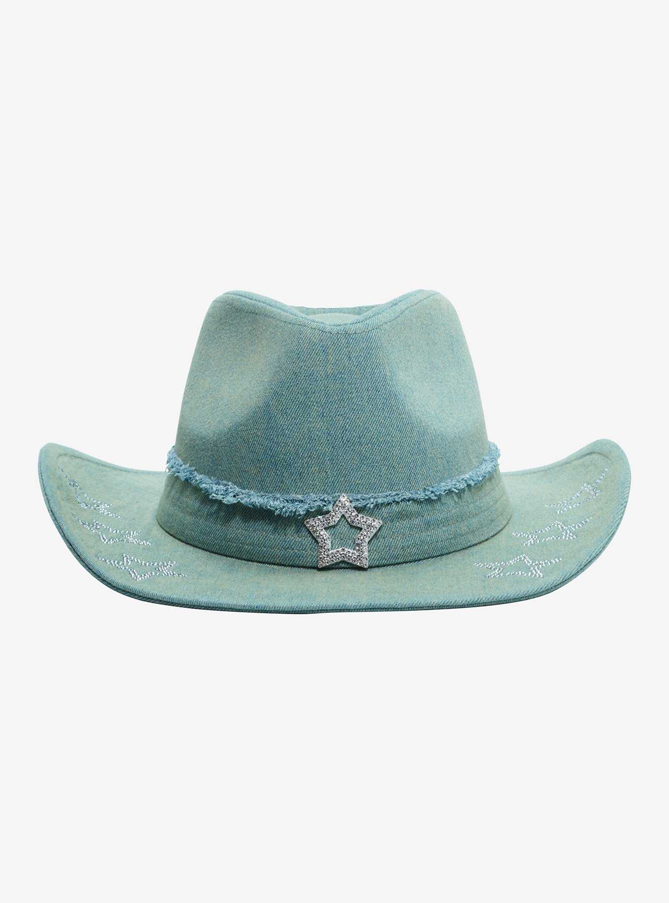 Light Blue Denim Star Bling Cowboy Hat, , hi-res