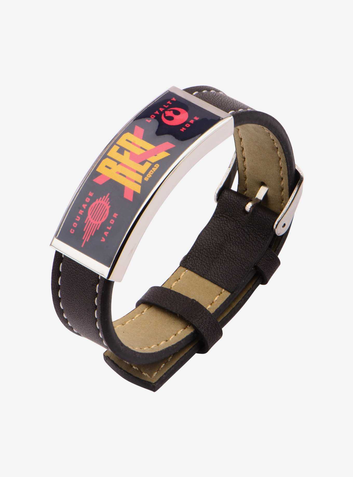 Star Wars Episode VII: The Force Awakens Red X ID Plate Steel & Brown Leather Bracelet, , hi-res