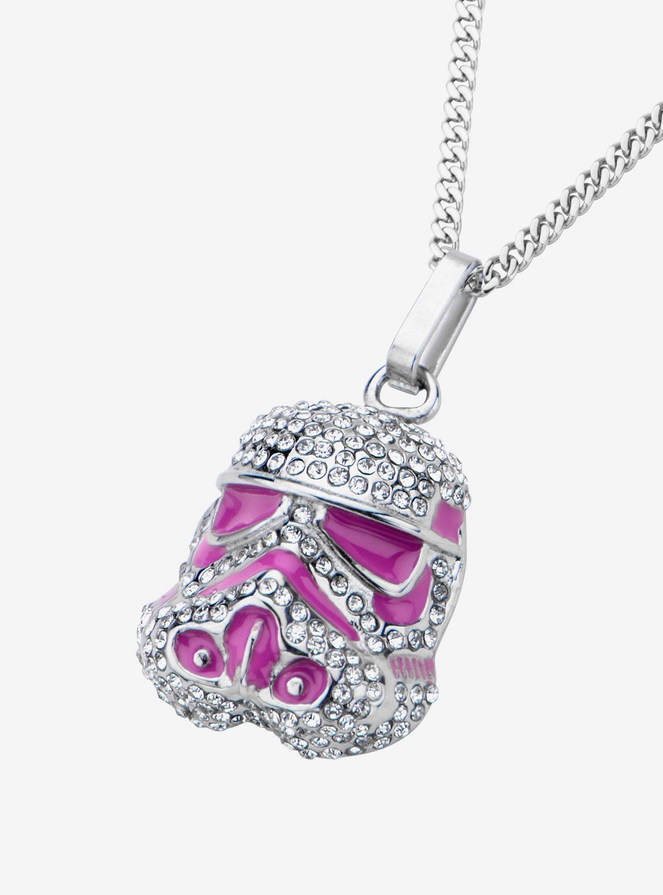 Star Wars Stormtrooper with Clear Gem and Pink Enamel Filled Pendant Necklace, , alternate