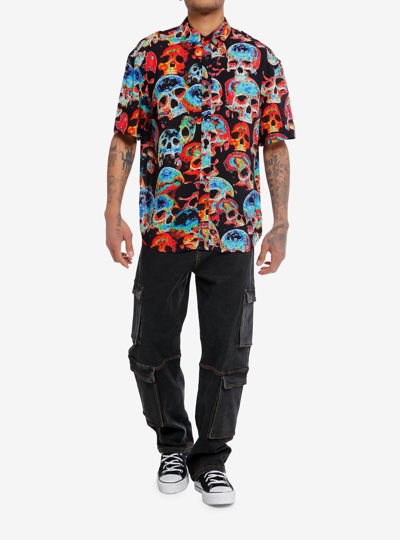 Infrared Skulls Woven Button-Up, MULTI, alternate