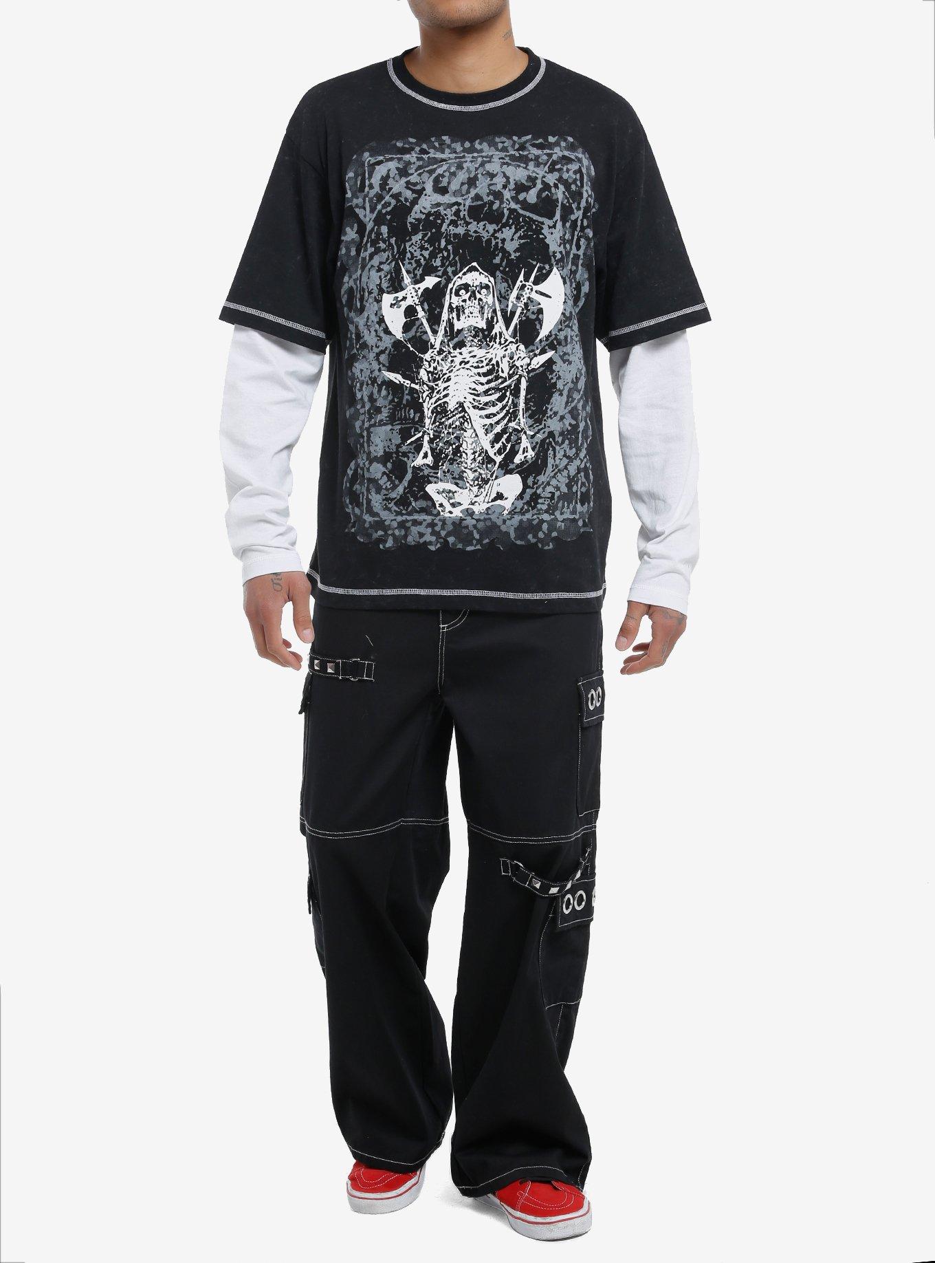 Skeleton Weapons Oversized Twofer Long-Sleeve T-Shirt, GREY, alternate