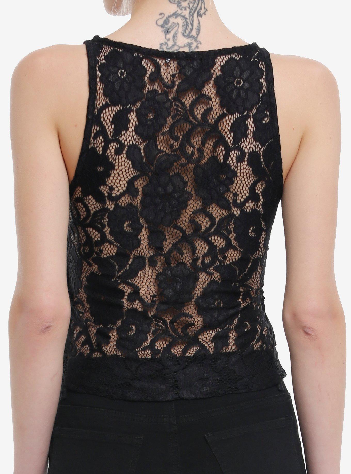 Cosmic Aura Black Slashed Lace Girls Muscle Tank Top, BLACK, alternate