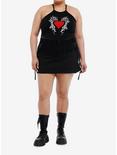 Social Collision Heart Fringe Girls Crop Halter Top Plus Size, RED, alternate