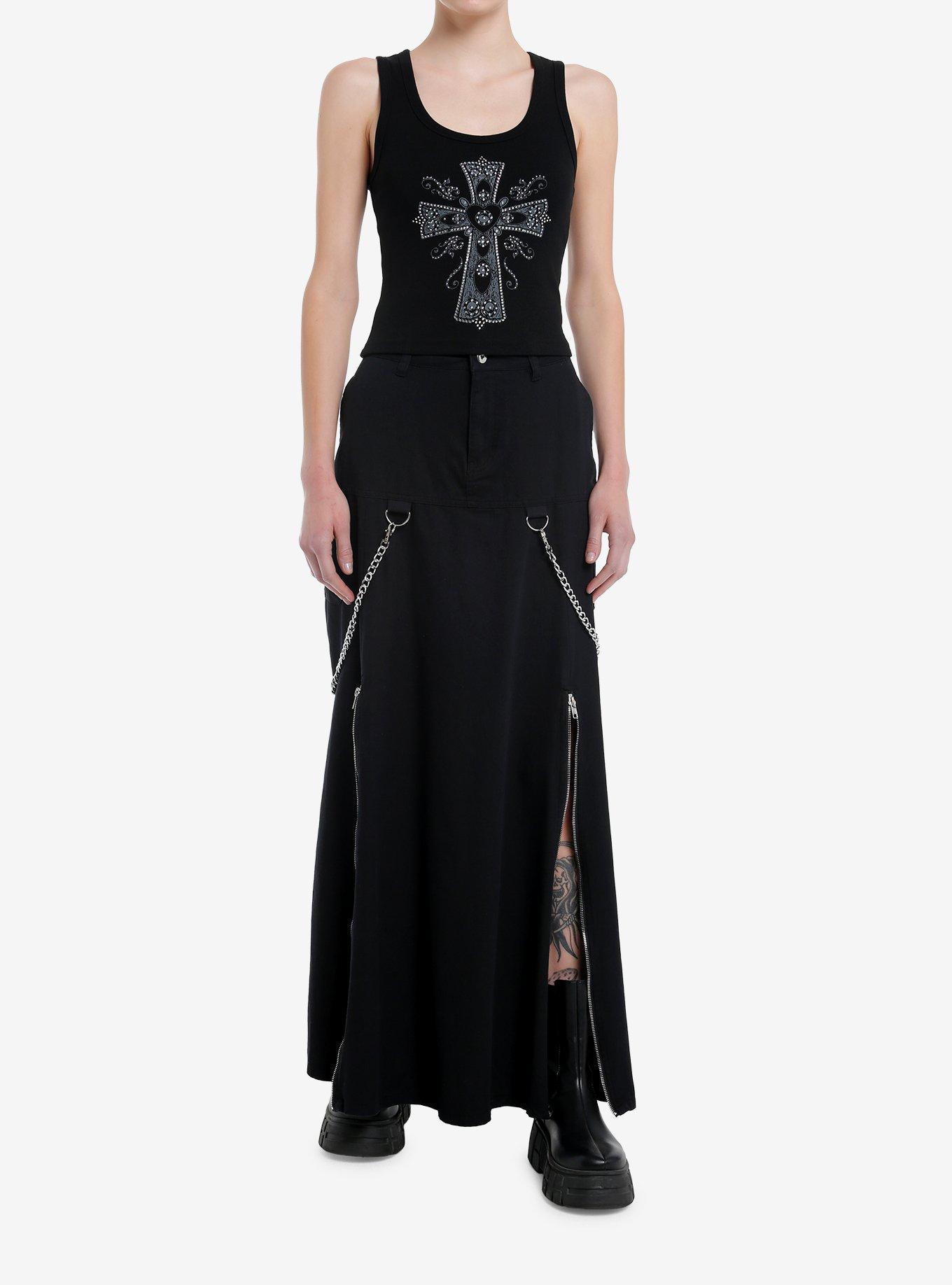 Rhinestone Gothic Cross Girls Tank Top, , hi-res