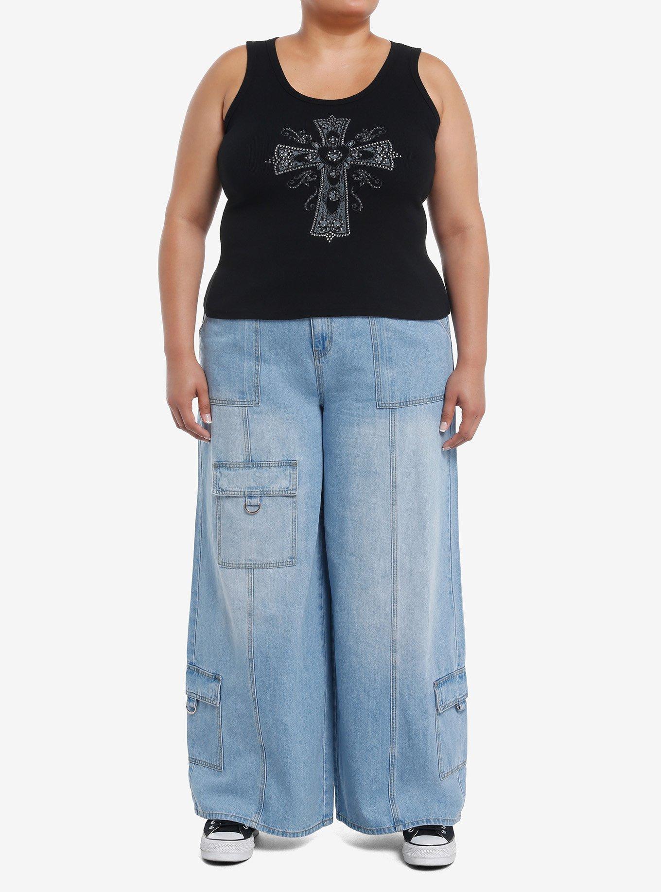 Rhinestone Gothic Cross Girls Tank Top Plus Size, , hi-res