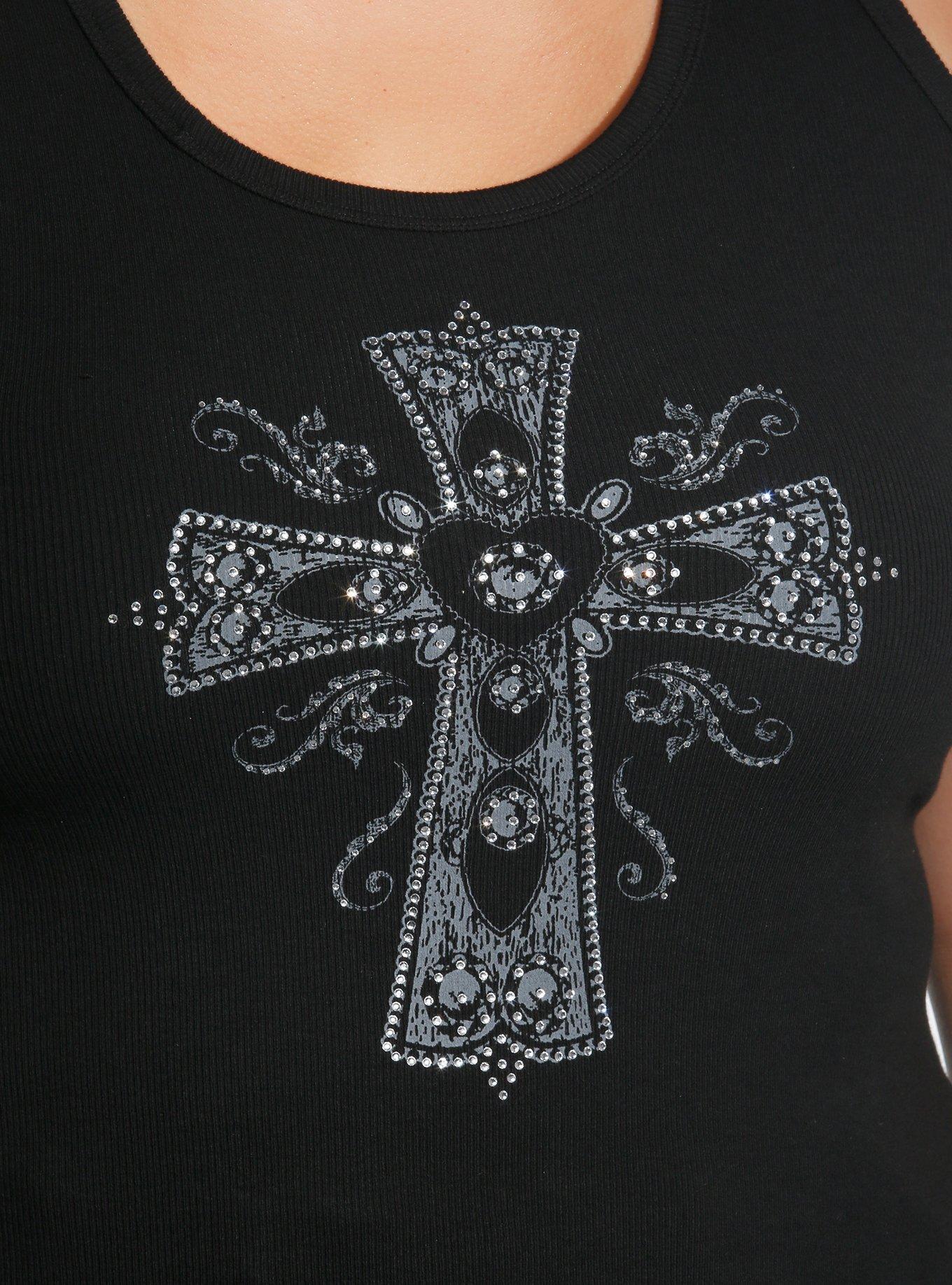 Rhinestone Gothic Cross Girls Tank Top Plus Size, , alternate
