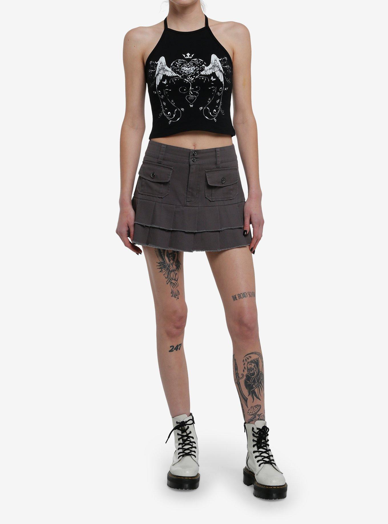 Black & White Heart Wing Filigree Girls Halter Tank Top, , hi-res