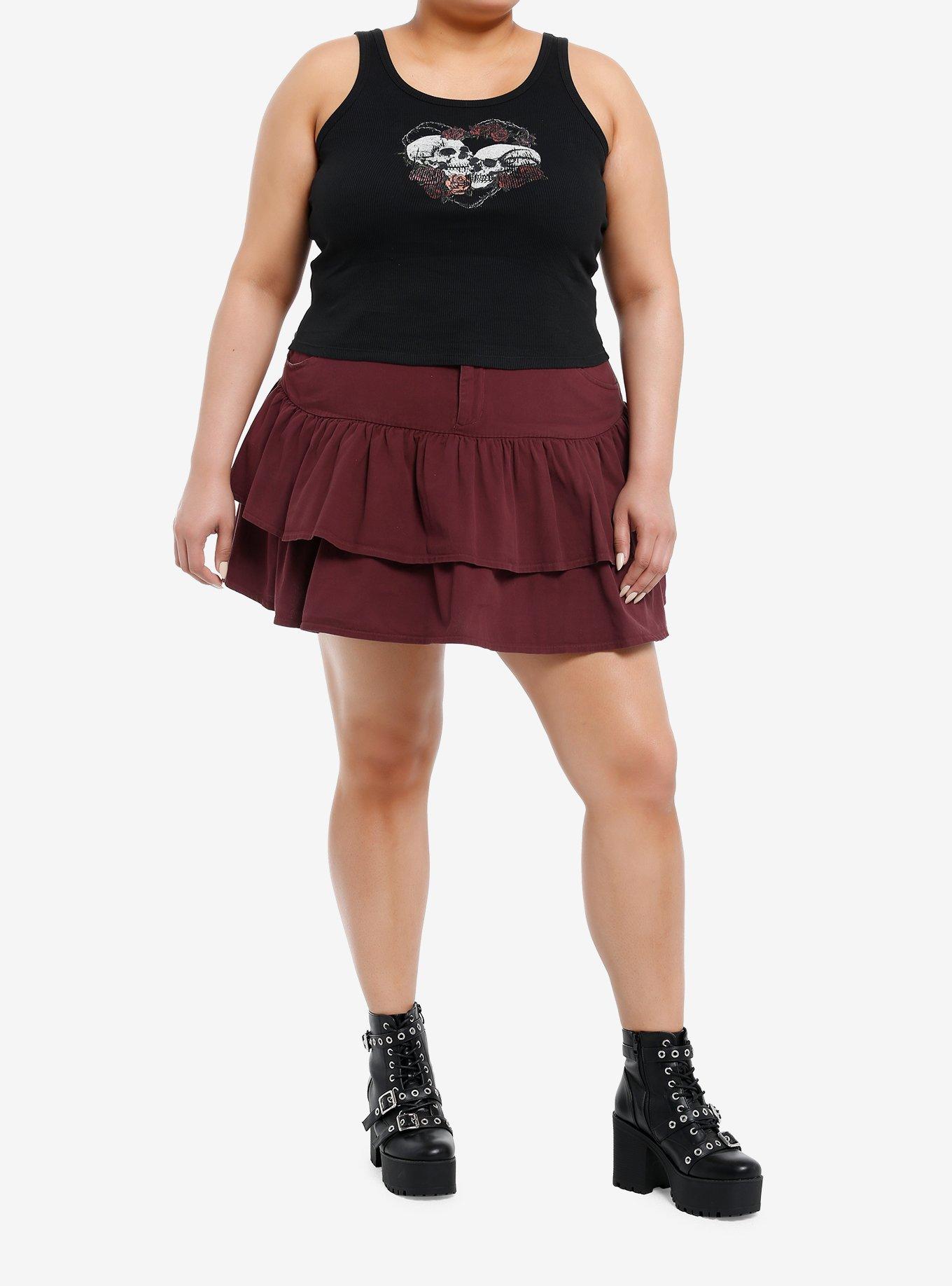 Skull Heart Roses Girls Tank Top Plus Size, RED, alternate