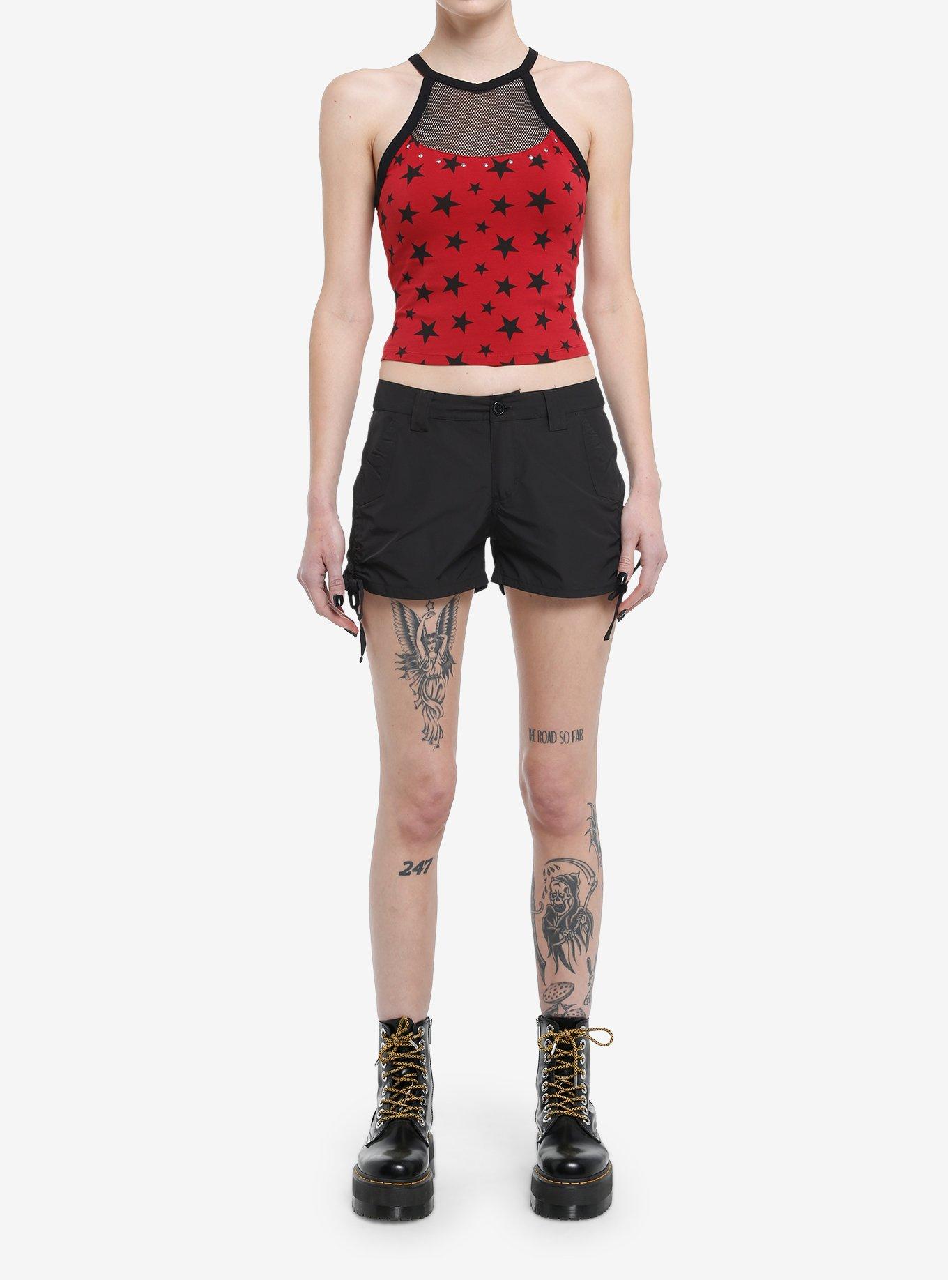 Social Collision Red & Black Star Fishnet Girls Tank Top, , hi-res