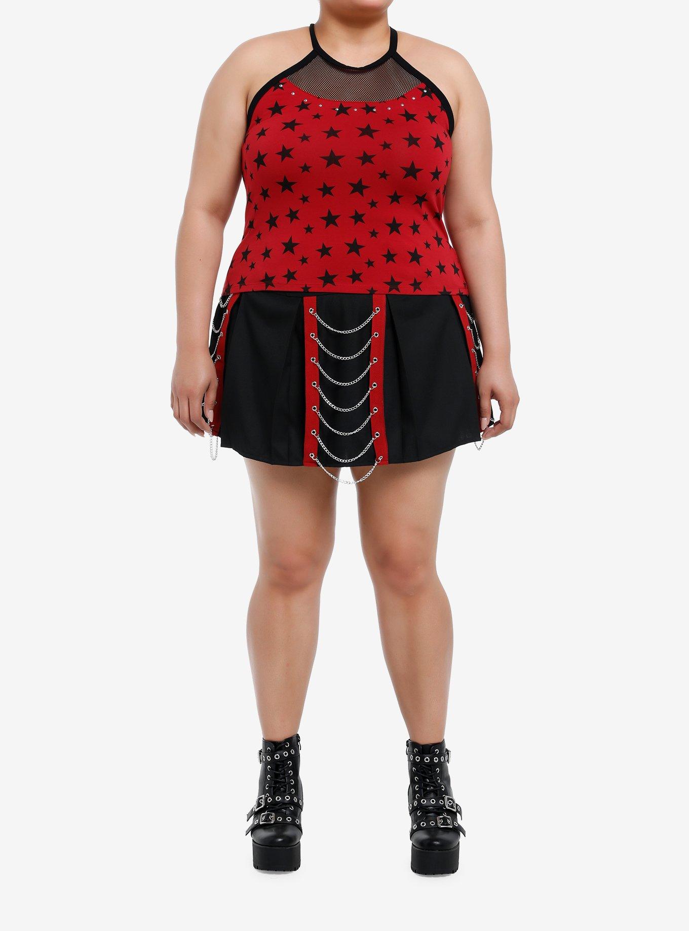 Social Collision Red & Black Star Fishnet Girls Tank Top Plus Size, , hi-res