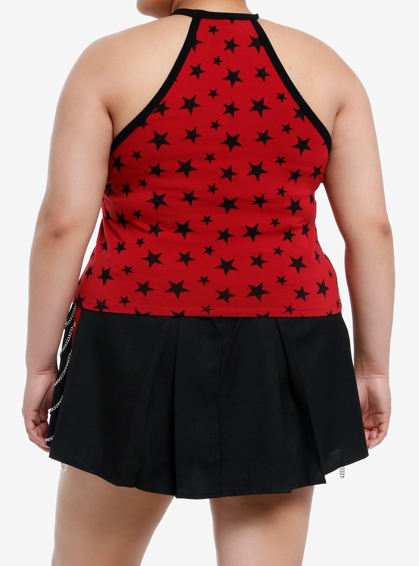 Social Collision Red & Black Star Fishnet Girls Tank Top Plus Size, BLACK, alternate