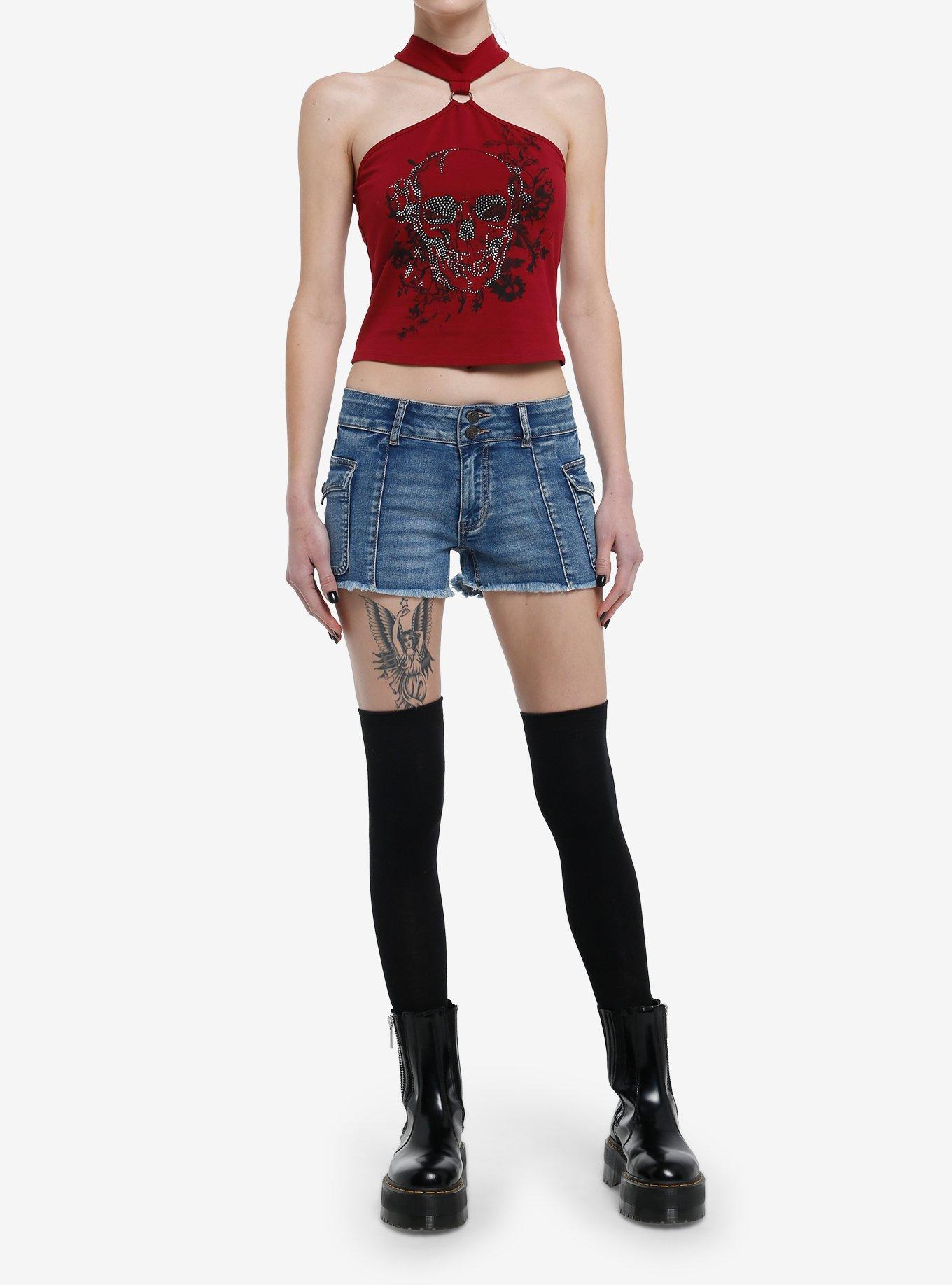 Bling Skull O-Ring Girls Halter Top, BLACK, alternate
