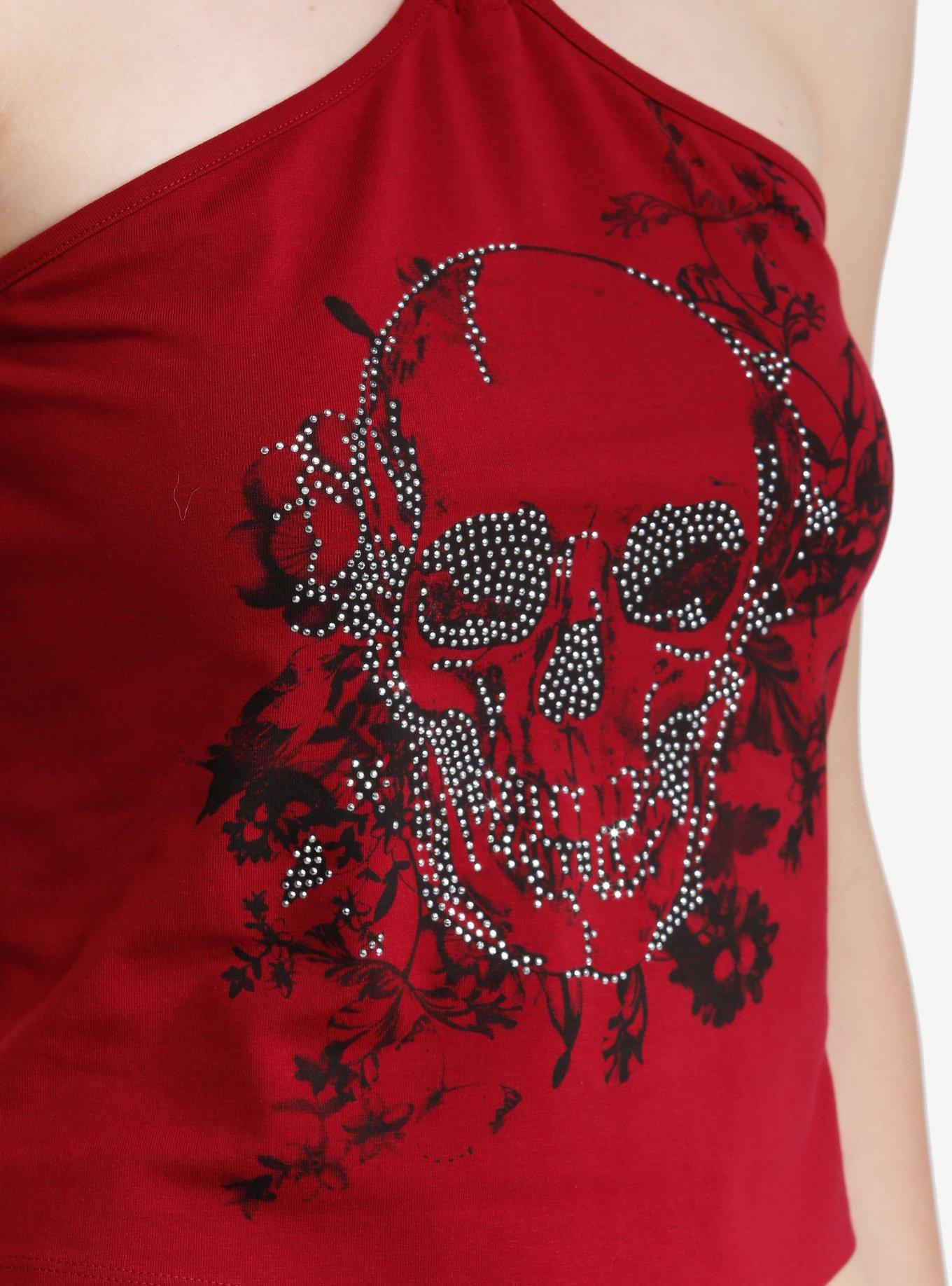 Bling Skull O-Ring Girls Halter Top, BLACK, alternate