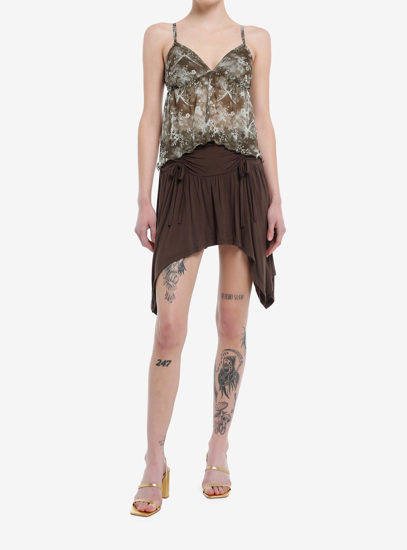 Thorn & Fable Butterfly Flower Hanky Hem Girls Tank Top, BROWN, alternate