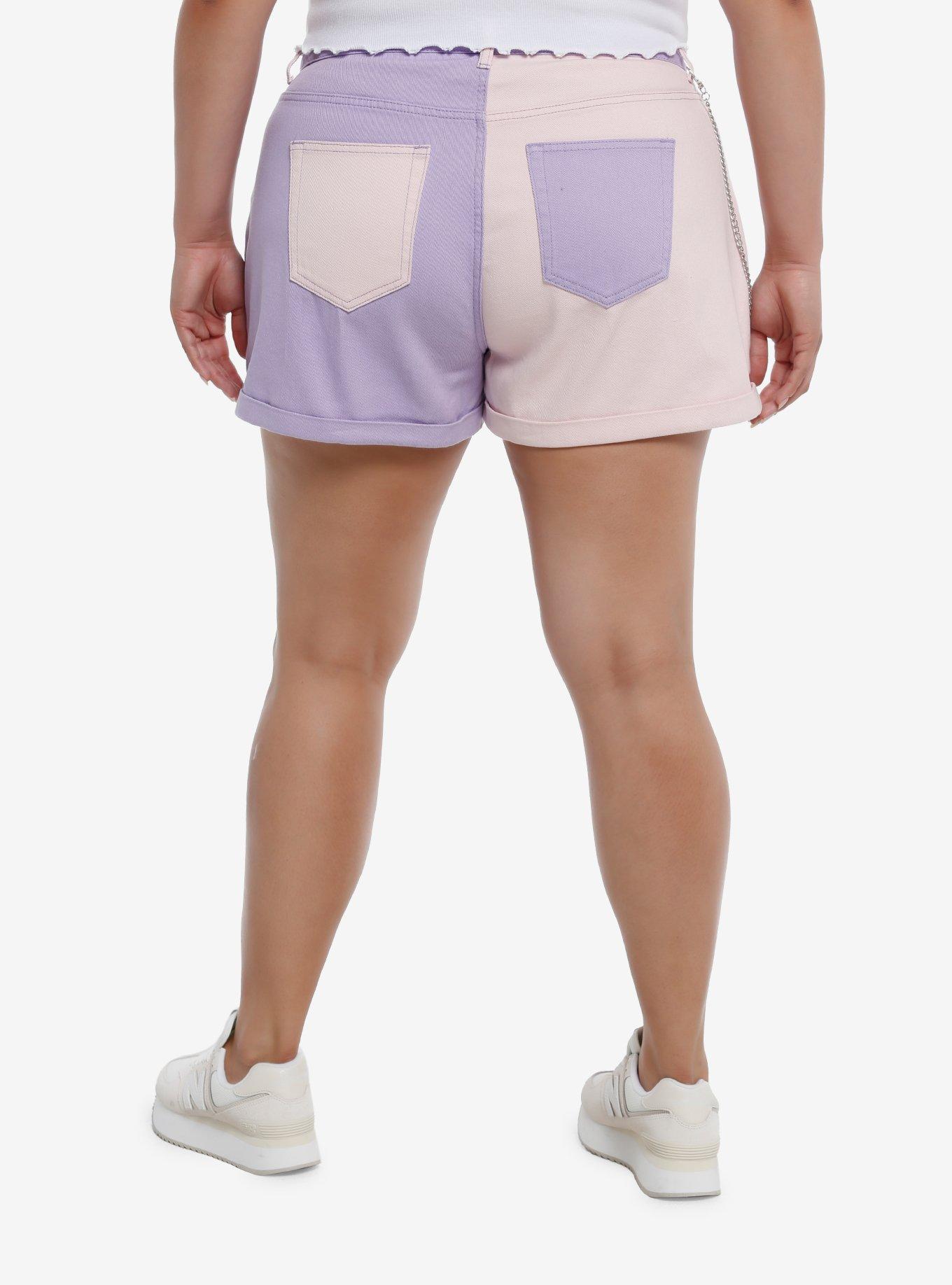 My Melody & Kuromi Pastel Color-Block Girls Denim Shorts Plus Size, , hi-res