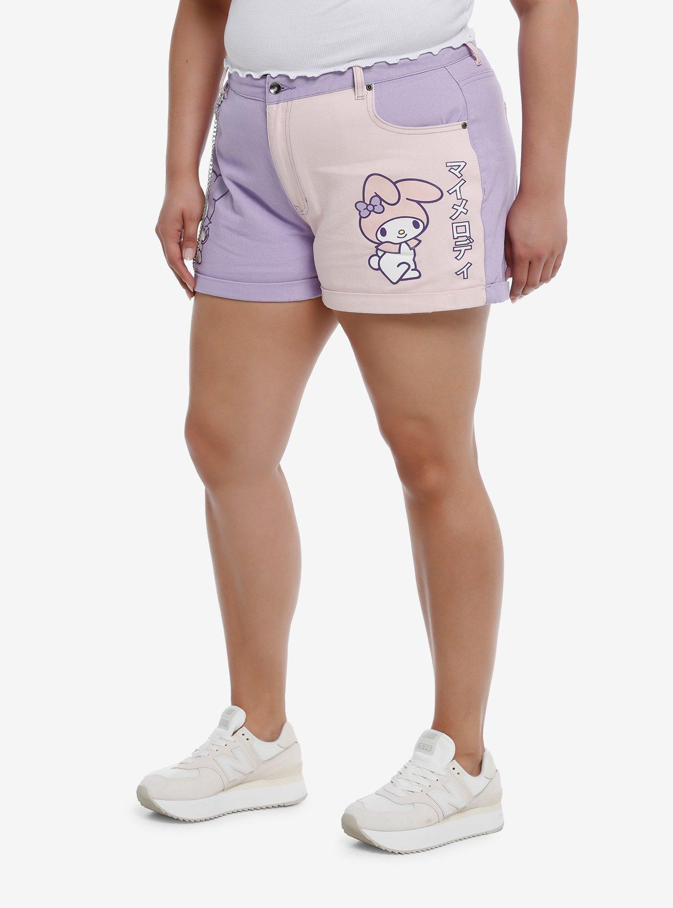 My Melody & Kuromi Pastel Color-Block Girls Denim Shorts Plus Size, MULTI, alternate