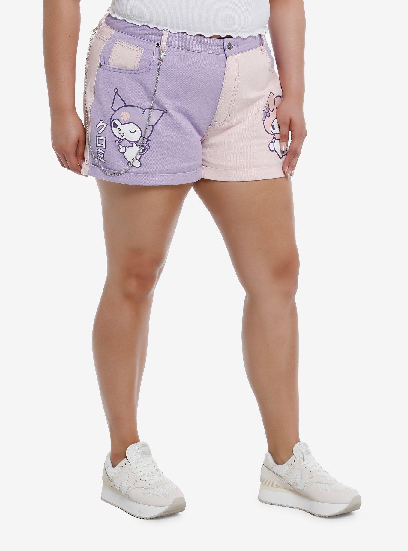 My Melody & Kuromi Pastel Color-Block Girls Denim Shorts Plus Size, MULTI, alternate
