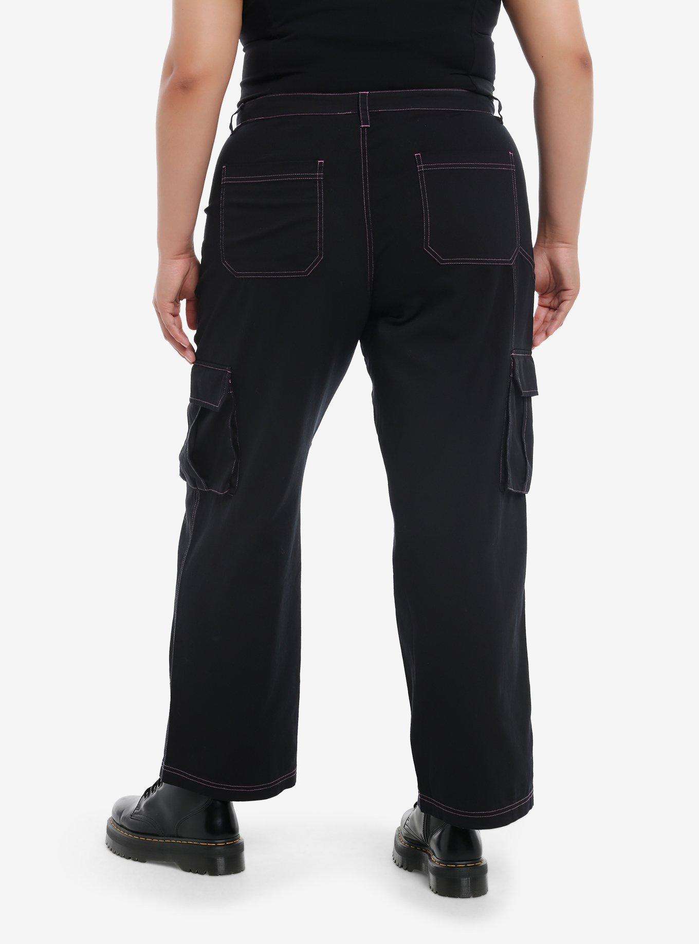 Kuromi Pink Stitch Cargo Pants Plus Size, , hi-res