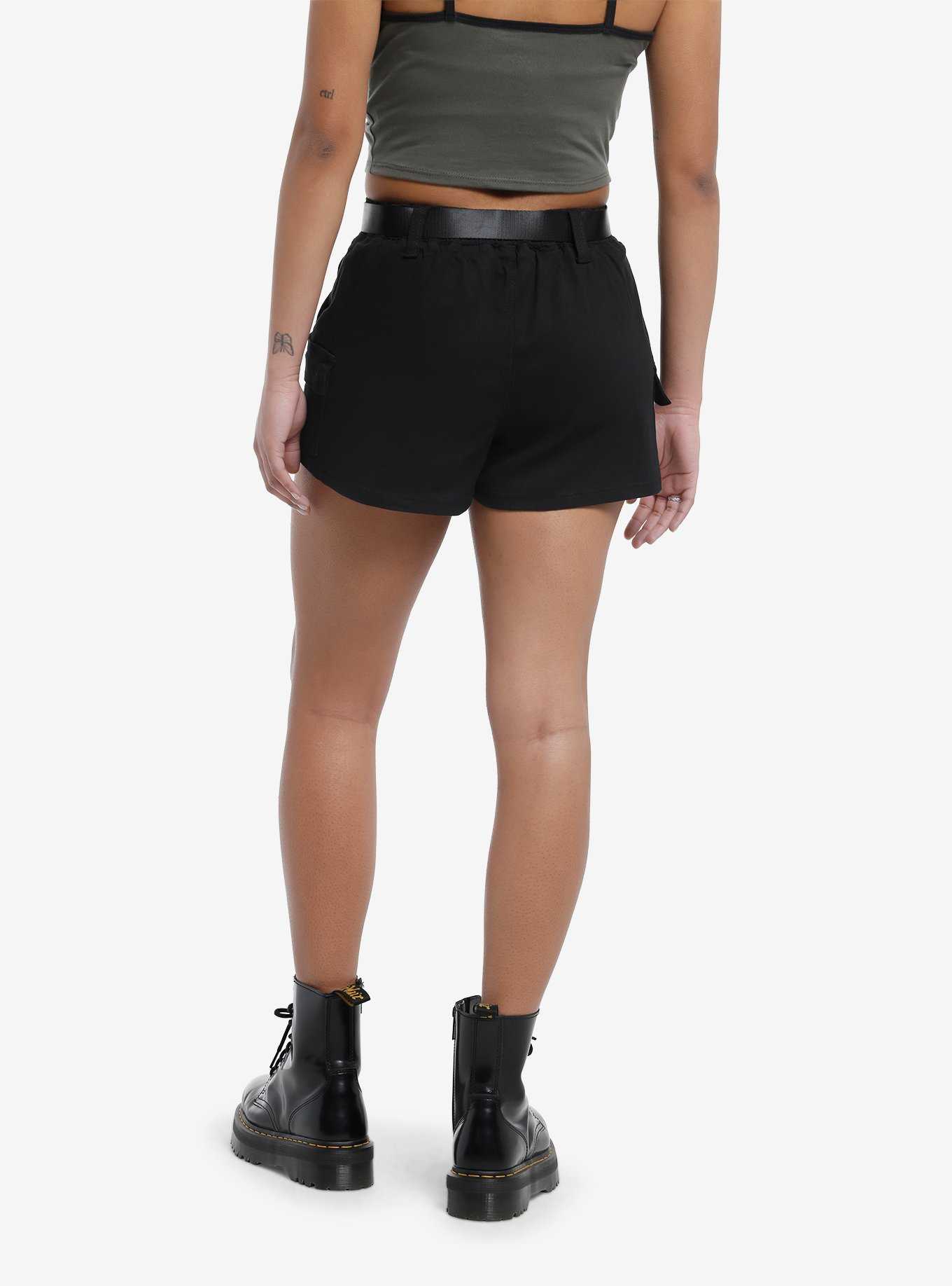 Black Cargo Shorts With Belt, , hi-res