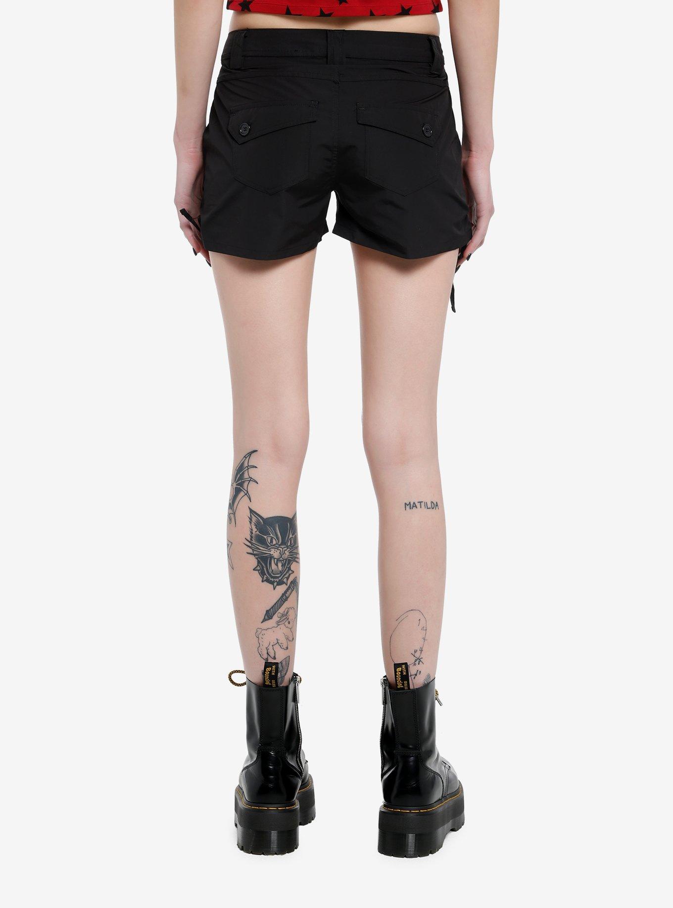 Black Side-Tie Low-Rise Girls Shorts, , hi-res