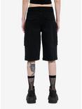 Black Double Cargo Pocket Girls Long Shorts, BLACK, alternate