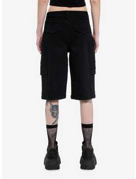 Black Double Cargo Pocket Girls Long Shorts, , hi-res