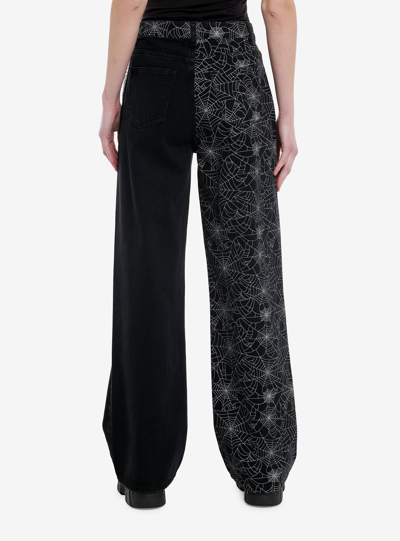 Black Destructed Spiderweb Split Wide Leg Pants, , hi-res