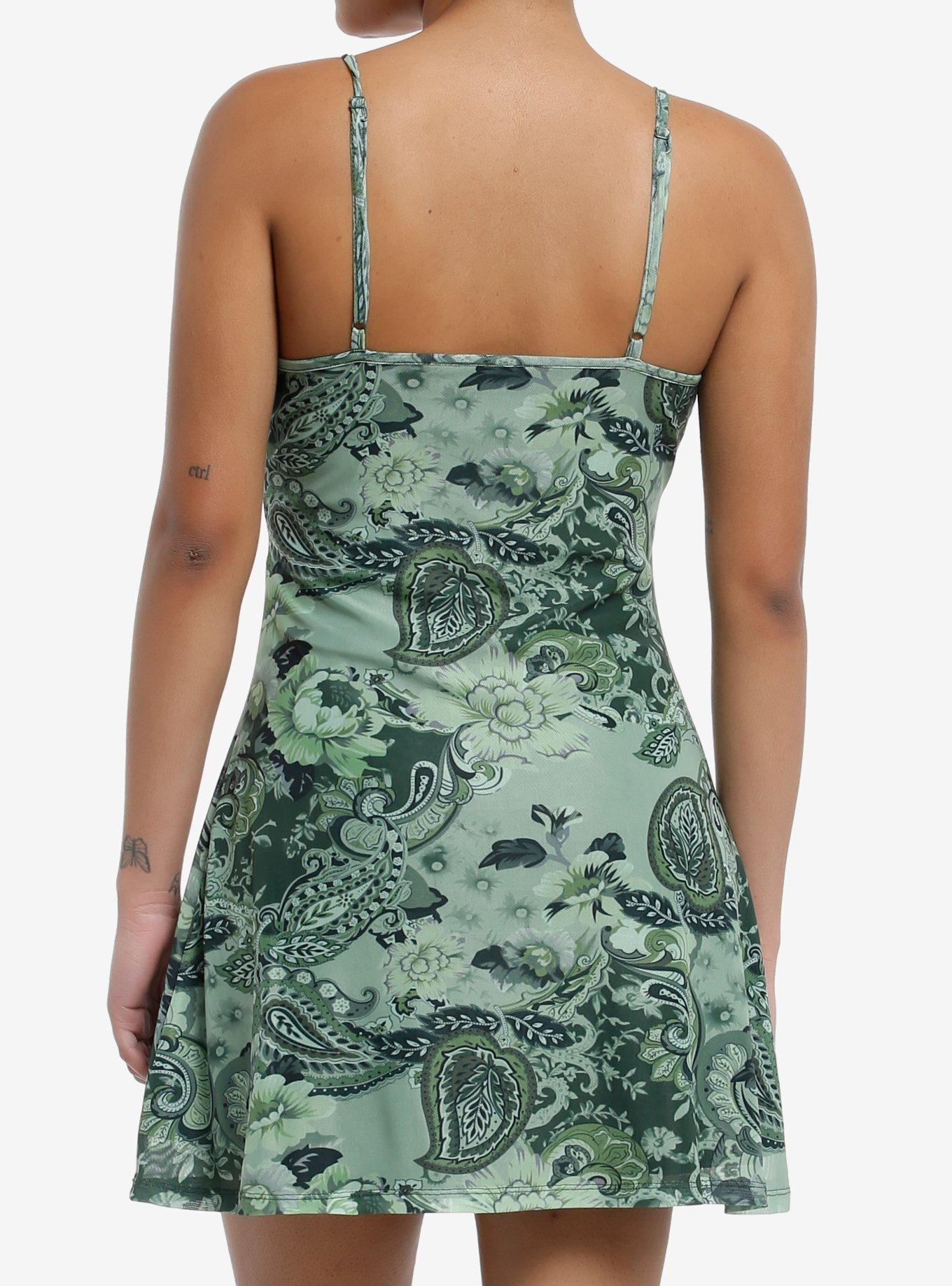 Thorn & Fable Green Paisley Slip Dress, , hi-res