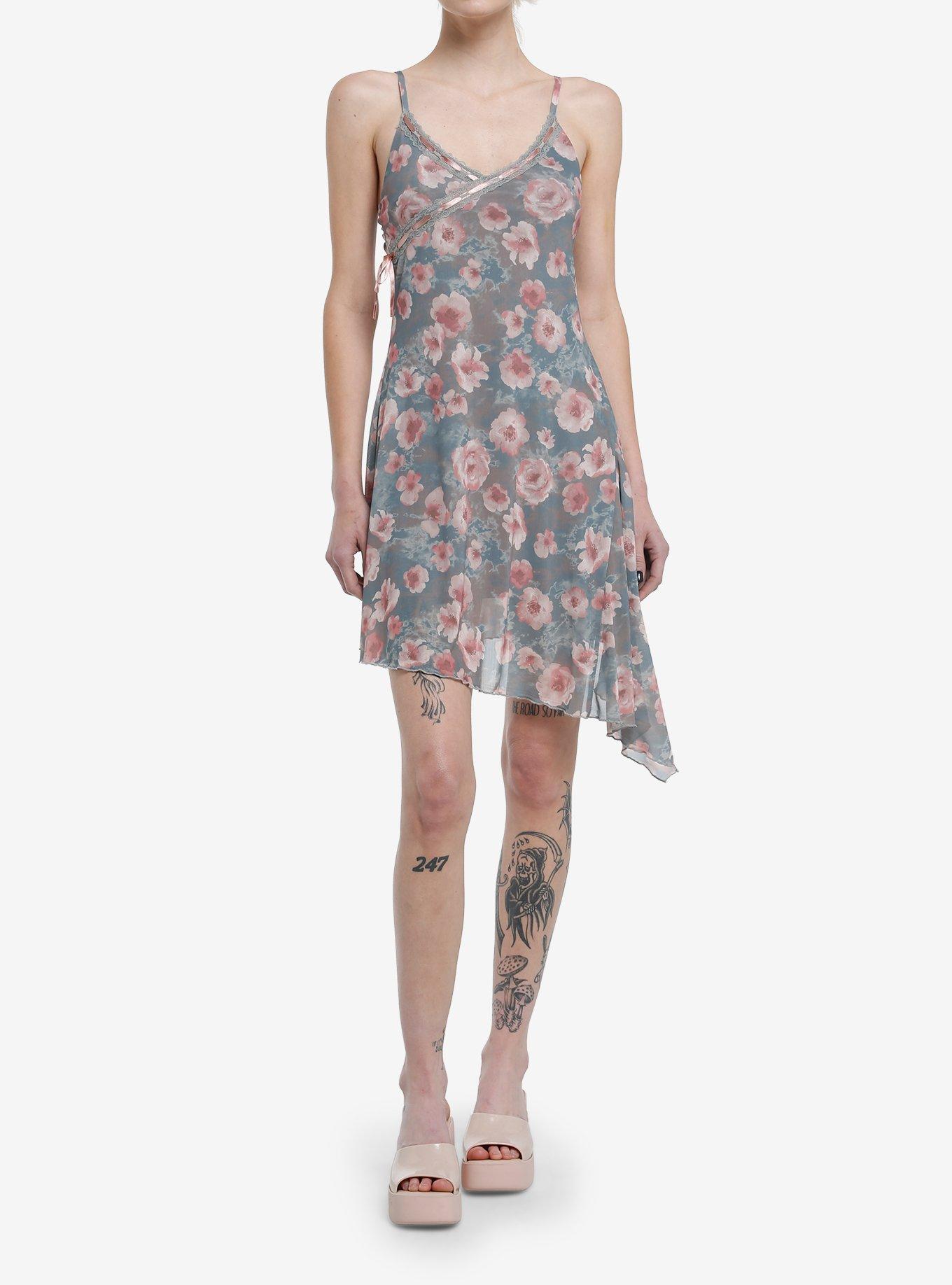 Thorn & Fable Pink Rose Asymmetrical Slip Dress, , hi-res