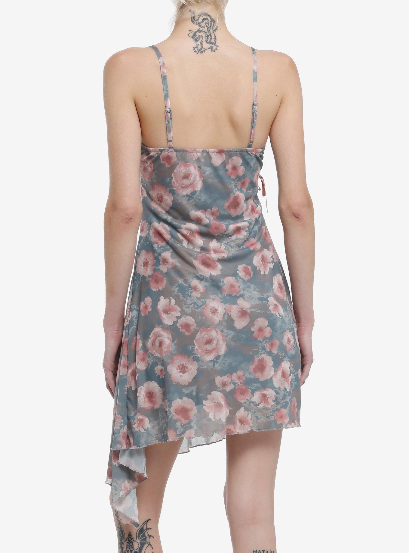 Thorn & Fable Pink Rose Asymmetrical Slip Dress, CREAM, alternate