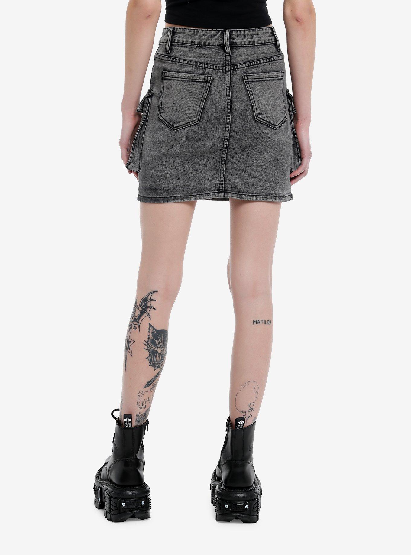 Grey Wash Cargo Denim Skirt, , hi-res