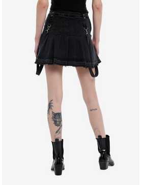 Black Destructed Suspender Pleated Skirt, , hi-res