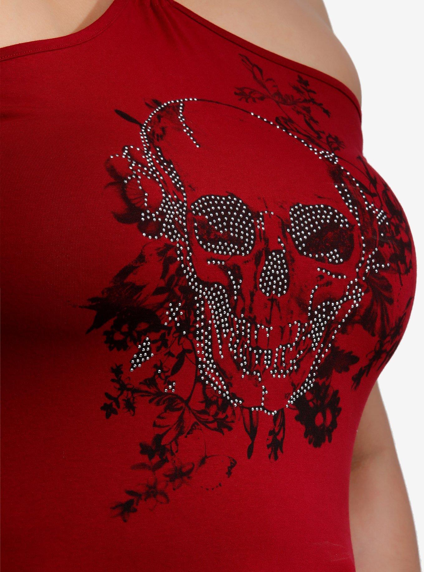Bling Skull O-Ring Girls Halter Top Plus Size, BLACK, alternate